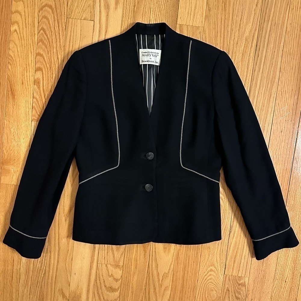VTG Mary Kay Brookhurst Inc Black Long Sleeve 100% Wool Blazer Jacket Size 4R